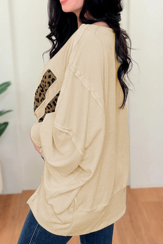 Parchment Oversized Leopard LOVE Letter Graphic Round Neck Sweatshirt