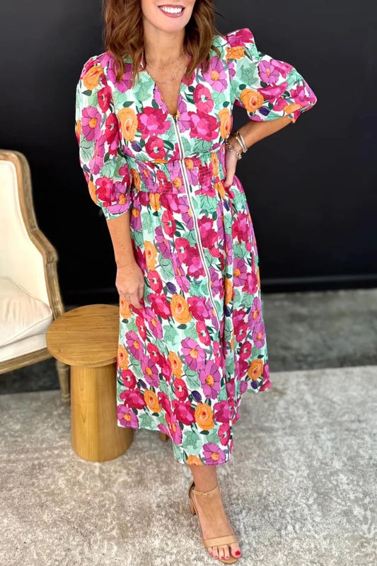 Aimee Rose Vibrant Puff Sleeve Midi Dress