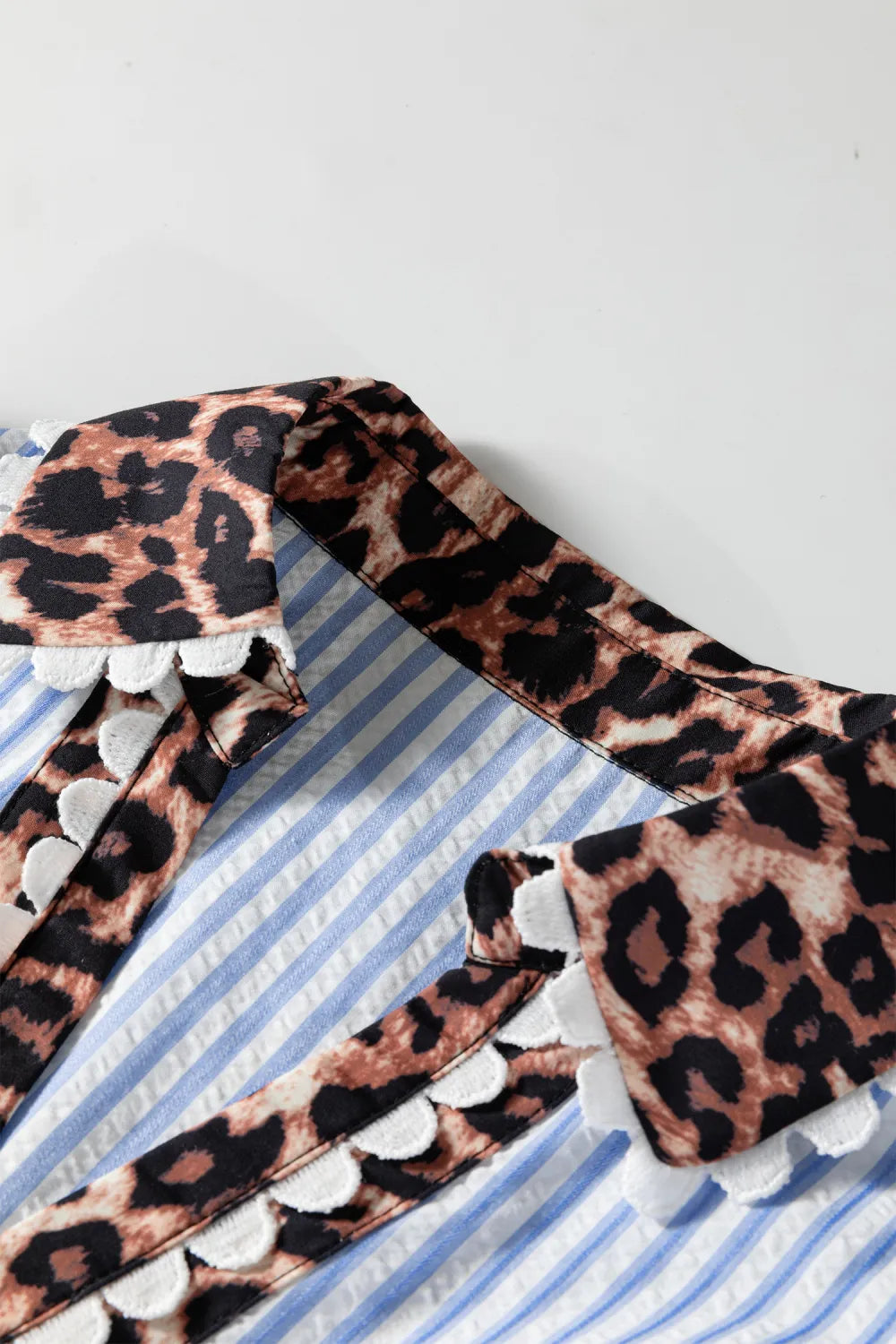 Sky Blue Leopard Scallop Stripe Top