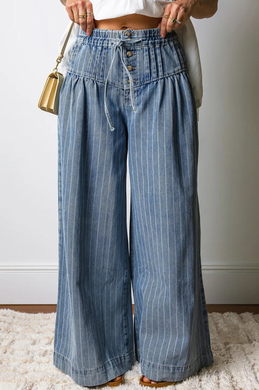 Cora Sky Blue Stripe Wide Leg Jeans
