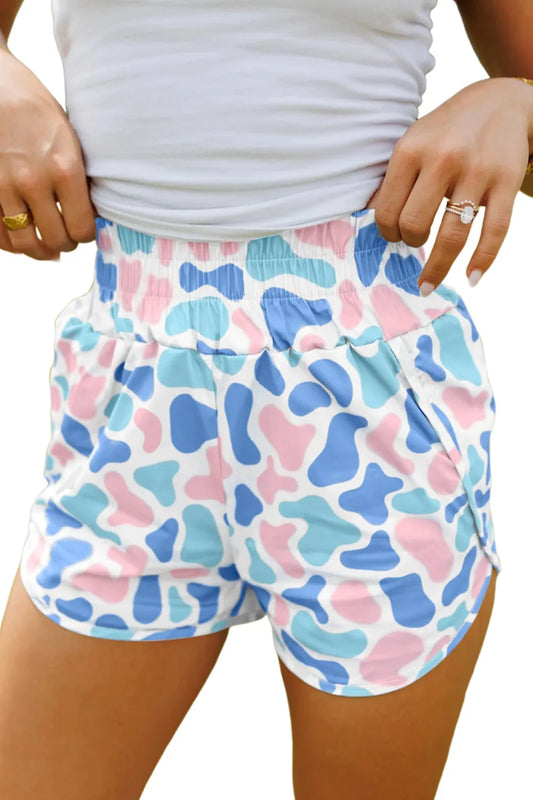Sky Blue Camo High Waist Athleisure Shorts