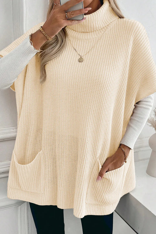 Knit Turtleneck Tunic Sweater with Pockets